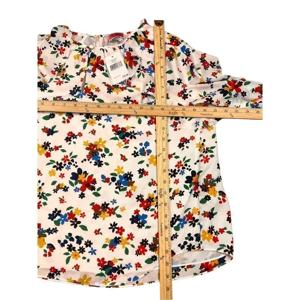 Kate Spade Sailing Floral Ruffle Blouse Ivory Multi Long Sleeve Top NWT Size XL - Picture 6 of 15